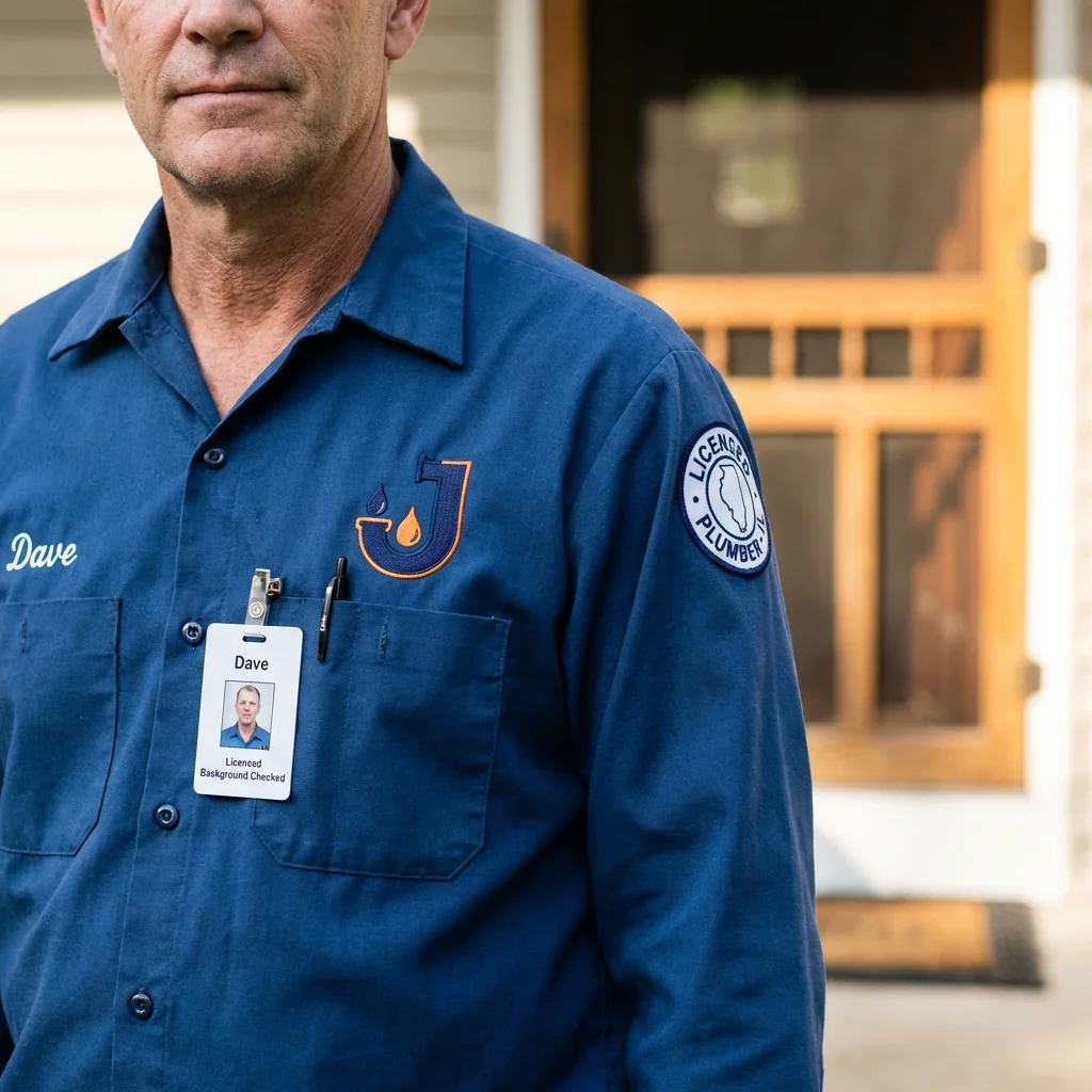 Licensed plumber showing ID badge in La Villa, TX