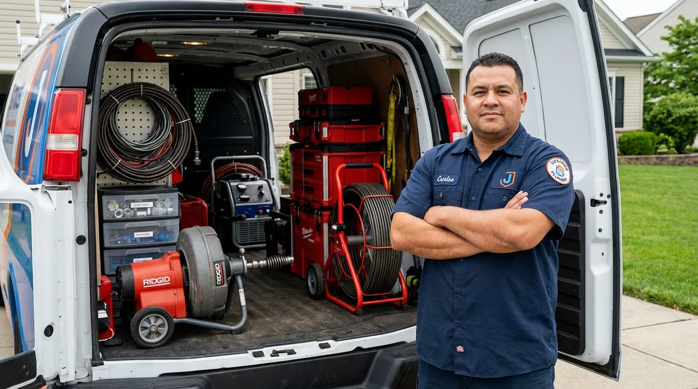 Professional drain cleaning equipment and Johns Plumbing LLC plumber in La Villa