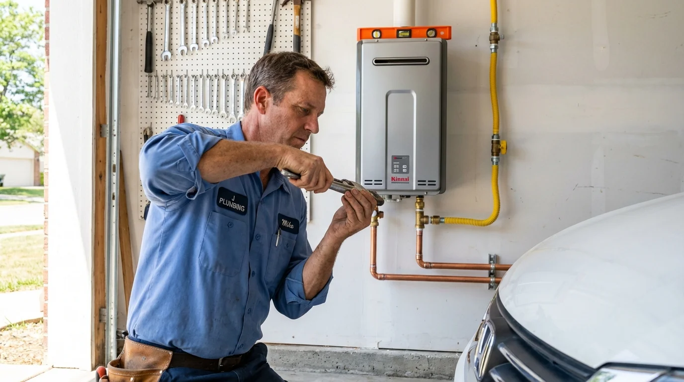 Tankless water heater installation by a Johns Plumbing LLC plumber in La Villa